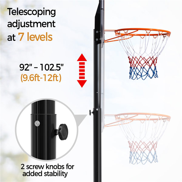 Yaheetech Height Adjustable Metal Portable FullSize Basketball Hoop